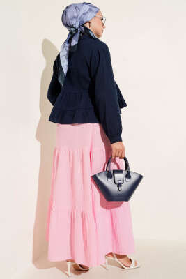 Dantel Detaylı Kısa Bluz Lacivert - Thumbnail