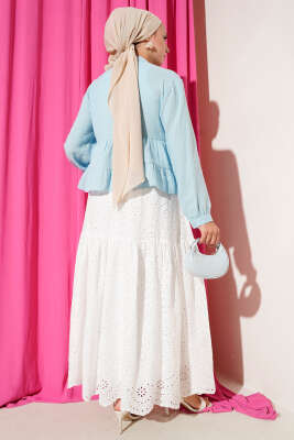 Dantel Detaylı Kısa Bluz Mavi - Thumbnail