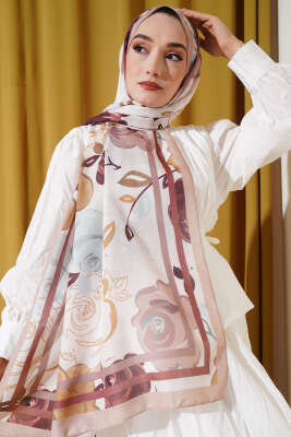 Gül Motifli Şal Sütlü Kahve - Thumbnail