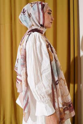 Gül Motifli Şal Sütlü Kahve - Thumbnail