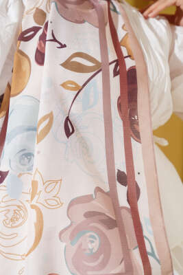 Gül Motifli Şal Sütlü Kahve - Thumbnail