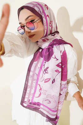 Pazarium - Gül Motifli Şal Mürdüm