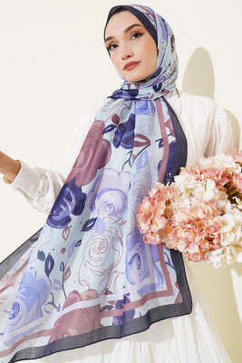 Gül Motifli Şal Lila - Thumbnail