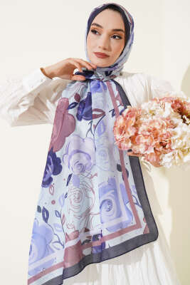 Gül Motifli Şal Lila - Thumbnail