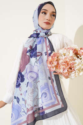 Gül Motifli Şal Lila - Thumbnail