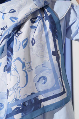 Gül Motifli Şal Indıgo - Thumbnail