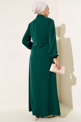 Gold Düğme Detaylı Elbise Zümrüt - Thumbnail