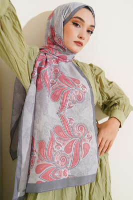 Pazarium - Otantik Yaprak Desen Şal Gri