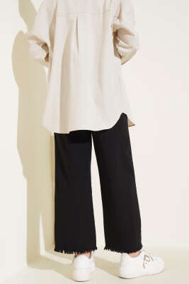 Paça Püsküllü İp Bağcık Detaylı Pantolon Siyah - Thumbnail