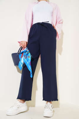 Paça Püsküllü İp Bağcık Detaylı Pantolon Lacivert - Thumbnail