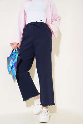 Paça Püsküllü İp Bağcık Detaylı Pantolon Lacivert - Thumbnail