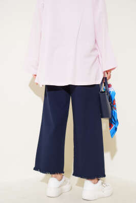 Paça Püsküllü İp Bağcık Detaylı Pantolon Lacivert - Thumbnail