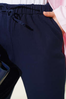 Paça Püsküllü İp Bağcık Detaylı Pantolon Lacivert - Thumbnail