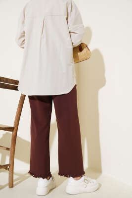 Paça Püsküllü İp Bağcık Detaylı Pantolon Kahve - Thumbnail