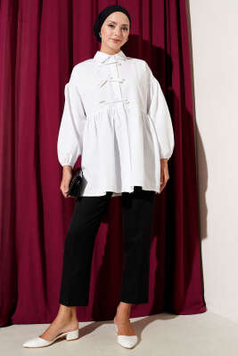 Brit Fiyonk Düğme Detaylı Gömlek Beyaz - Thumbnail