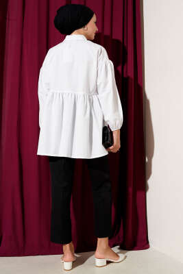 Brit Fiyonk Düğme Detaylı Gömlek Beyaz - Thumbnail