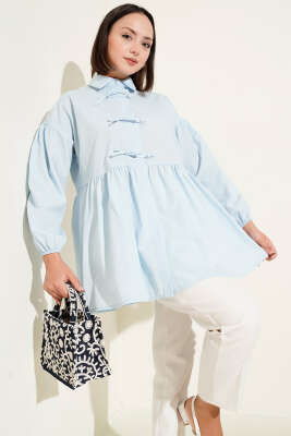 Pazarium - Brit Fiyonk Düğme Detaylı Gömlek Mavi