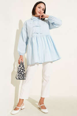 Brit Fiyonk Düğme Detaylı Gömlek Mavi - Thumbnail