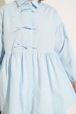 Brit Fiyonk Düğme Detaylı Gömlek Mavi - Thumbnail