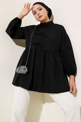 Brit Fiyonk Düğme Detaylı Gömlek Siyah - Thumbnail