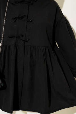 Brit Fiyonk Düğme Detaylı Gömlek Siyah - Thumbnail