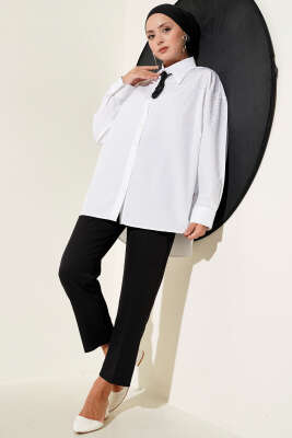 Mini Taşlı Sivri Yaka Gömlek Beyaz - Thumbnail