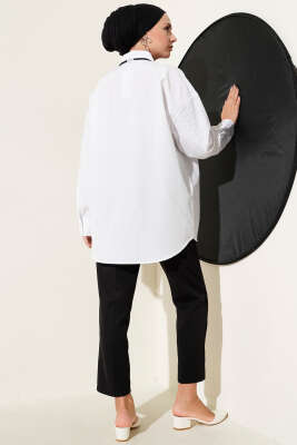 Mini Taşlı Sivri Yaka Gömlek Beyaz - Thumbnail