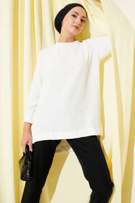 Pazarium - Ayrobin Duble Kol Tunik Beyaz