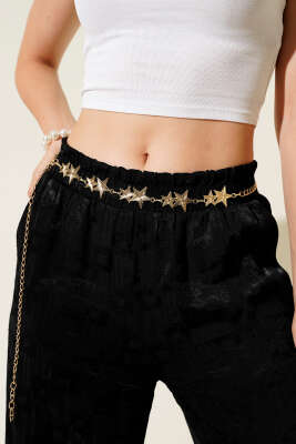 Pazarium - Çift Yıldız Desen Zincir Kemer Gold