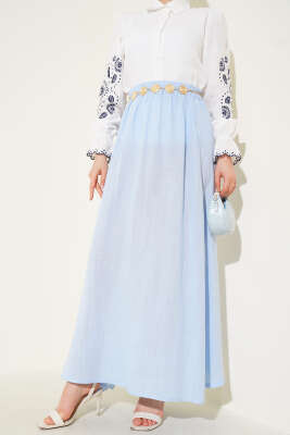 Pazarium - Bel Lastikli Müslin Etek Bebe Mavi