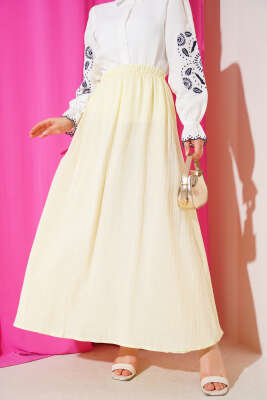 Bel Lastikli Müslin Etek Sarı - Thumbnail