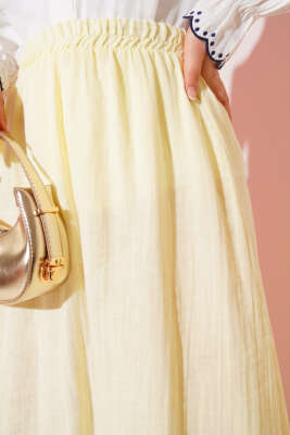 Bel Lastikli Müslin Etek Sarı - Thumbnail