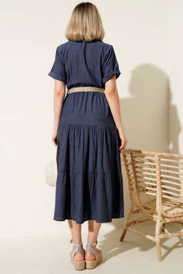 Gömlek Yaka Kat Kat Elbise Lacivert - Thumbnail