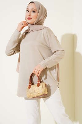 Pazarium - Basic Alt Dikişsiz Tunik Bej