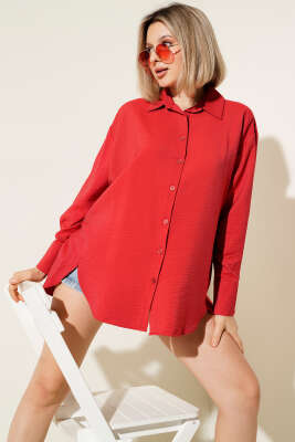 Yan Yırtmaçlı Gömlek Burgonya - Thumbnail