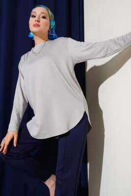 Pazarium - Basic Alt Dikişsiz Tunik Gri