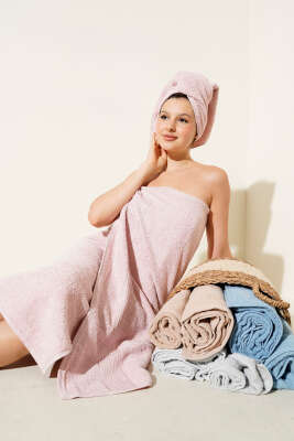 Pazarium - Betüş Banyo Havlu 2'li Takım Pudra