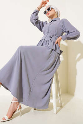 Ayrobin İp Bağcıklı Etekli İkili Takım Gri - Thumbnail