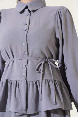 Ayrobin İp Bağcıklı Etekli İkili Takım Gri - Thumbnail