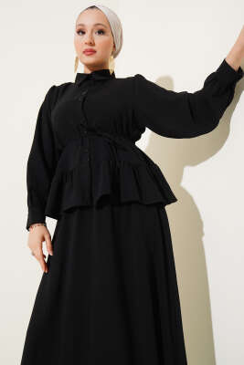 Ayrobin İp Bağcıklı Etekli İkili Takım Siyah - Thumbnail