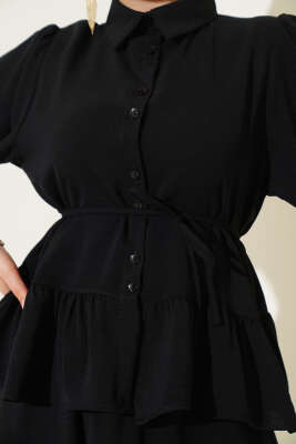 Ayrobin İp Bağcıklı Etekli İkili Takım Siyah - Thumbnail