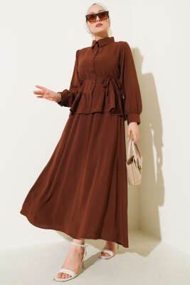 Ayrobin İp Bağcıklı Etekli İkili Takım Kahve - Thumbnail