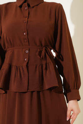 Ayrobin İp Bağcıklı Etekli İkili Takım Kahve - Thumbnail