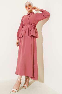 Pazarium - Ayrobin İp Bağcıklı Etekli İkili Takım Gül Kurusu