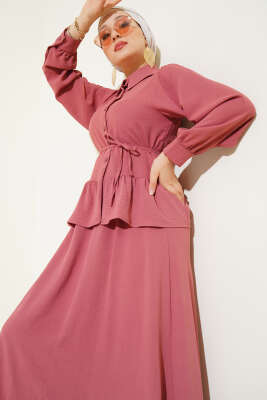 Ayrobin İp Bağcıklı Etekli İkili Takım Gül Kurusu - Thumbnail