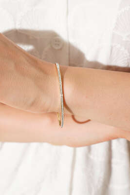 Pazarium - 65mm Mini Taşlı Ajda Bilezik Gold