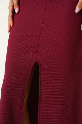 Kaşkorse Gold Düğme Detaylı Elbise Bordo - Thumbnail