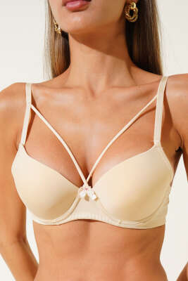 Pazarium - Destekli Çapraz İpli Kurdeleli Mikro Sütyen Ten