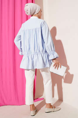 Tünelli Büzgülü Kimono Mavi - Thumbnail