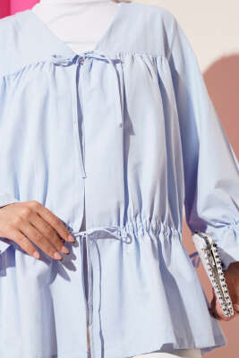 Tünelli Büzgülü Kimono Mavi - Thumbnail